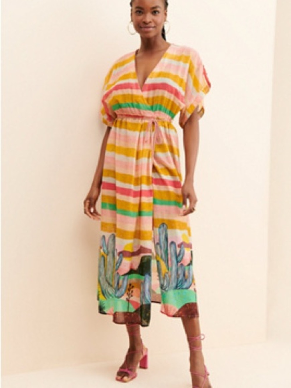 Scotch and Soda Multicolor Striped Midi Dress with Cactus Print